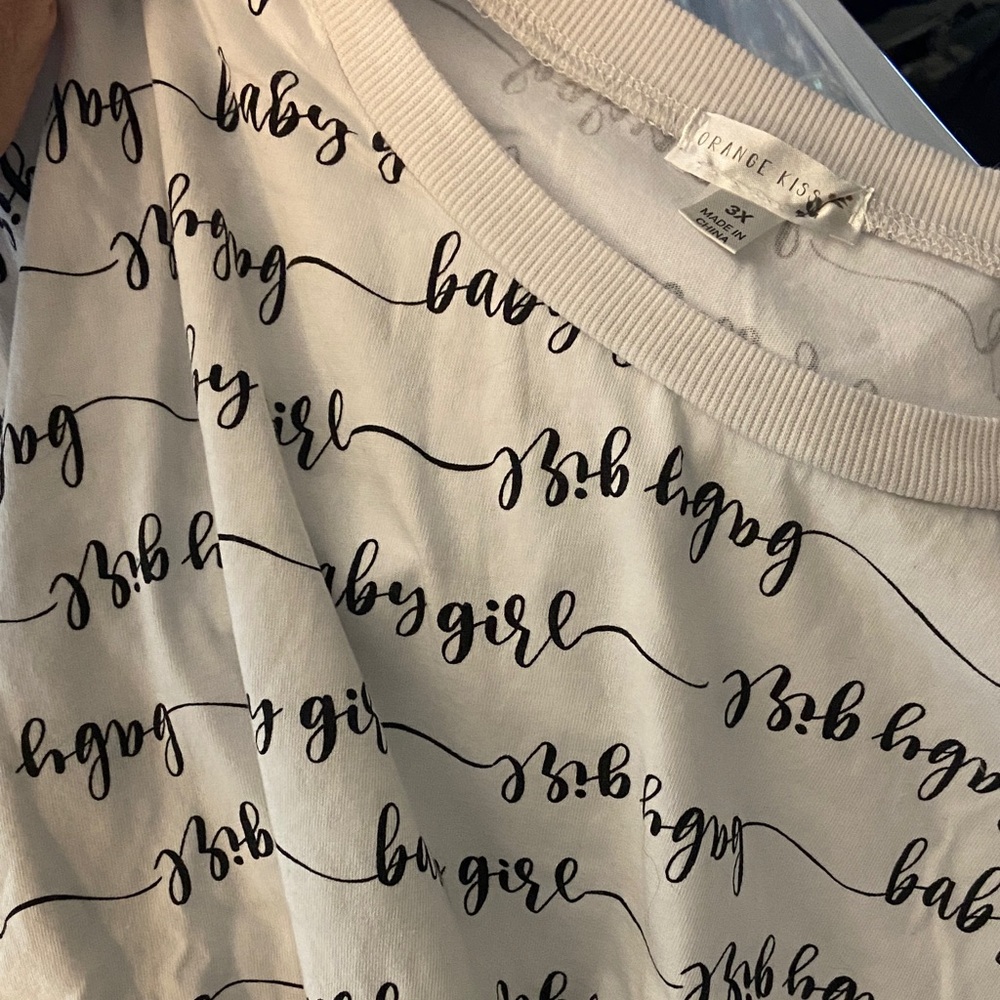 White "Baby Girl" Script Print Tee - Orange Kiss (Size 3X)